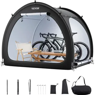 Vevor Fahrradzelt Fahrradgarage für 4 bis 5 Fahrräder, schwarz, geräumig mit belüftetem Fenster und Doppeltüren, 1706x2133x1524 mm