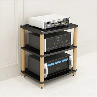 DUddTTW Audio-Rack, 2/3/4-stufiges Stereo-Rack, Audio-Geräte-Rack, Massivholz, Audio-Rack-Schrank, AV-Schrank, langlebiges Audio-Video-Regal, stark(Nero,3 Tier)