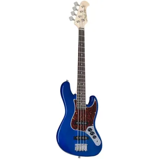 J & D E-Bass, Shortscale Bass Gitarre mit 4 Saiten und Erle Korpus, JB Bass mit 2 Single Coil Tonabnehmern und passiver Elektronik, Mini See Thru Blue
