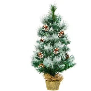 LIFEZEAL 60cm Mini-Weihnachtsbaum Künstlich, schneebedeckter Christbaum Tisch mit Tannenzapfen, Kleiner Tannenbaum Kunstbaum für die Tischplatte, inkl. Zementständer