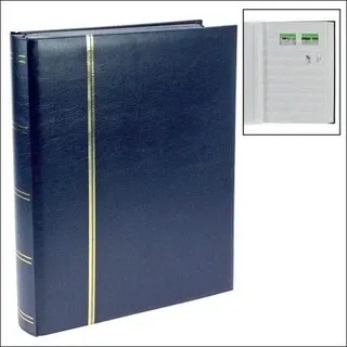 Briefmarkensammelalbum, blauer Einband: 64 Seiten weiß | Großformatiges Einsteckbuch mit 64 weißen Seiten, 10 Pergaminstreifen je Seite und doppelten Zwischenblättern