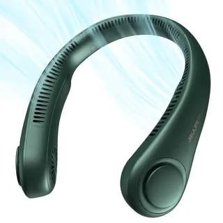 JISULIFE Tragbarer Nackenventilator, Hals-Ventilator ohne Flügel, 5 Geschwindigkeiten, 4000 mAh Batteriebetriebener tragbarer persönlicher Ventilator, Geschenk für Frauen und Männer - Dunkelgrün