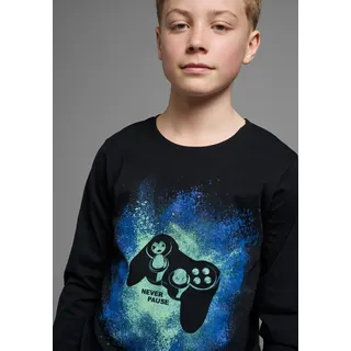 Kidsworld Langarmshirt KIDSWORLD "GAMER", Jungen, Gr. 152/158, schwarz, Jersey, Obermaterial: 100% Baumwolle, bedruckt, Basic, Basic, Rundhals, Shirts Langarmshirt, Gamer-Shirt Langarm, Basic-Passform, mit trendigem Aufdruck