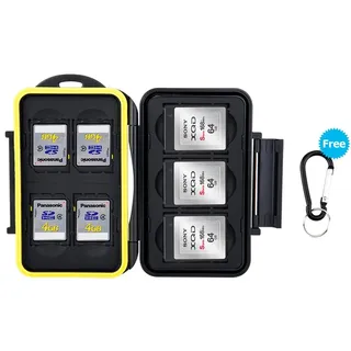 JJC Feste wasserdicht Speicherkarten Schutzhülle für 4 SDXC SDHC SD-Karten und 3 XQD/CFexpress Typ B Speicherkarte mit Karabiner