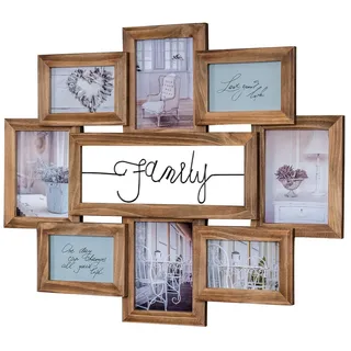 levandeo Bilderrahmen 68x56cm 8 Fotos Family 10x15 13x18 Echtholz Braun Fotorahmen Shabby Chic Vintage Collage Galerie Wohndeko Wanddeko