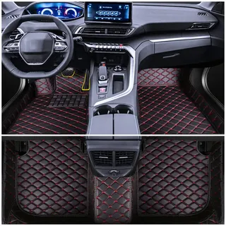 Muchkey Auto Fußmatten Leder Bodenmatte für Nissan für X-Trail 2000-2025 Fussmatten All-Schutz wasserdichte Zubehör Fußmatte Farbe Schwarz Rot