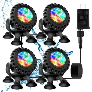 Teichbeleuchtung LED Unterwasserbeleuchtung RGB Unterwasser Teichlicht, Teichbeleuchtung Unterwasser mit Fernbedienung und Bluetooth APP, IP68, Unterwasser Licht für Garten, Patio, Baum(4 in 1)