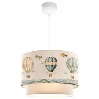 lux.pro Kinderzimmer Lampe Lurgan Deckenleuchte E27 LED-geeignet Hängelampe mit Stoffschirm doppelt Heißluftballon-Motiv 70 cm hoch Weiß