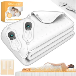 Kesser KESSER® Wärmeunterbett mit Abschaltautomatik Fernbedienung Heizdecke mit 3 Temperaturstufen Wärmebettunterlage fürs Bett Matratzenheizung Weiß