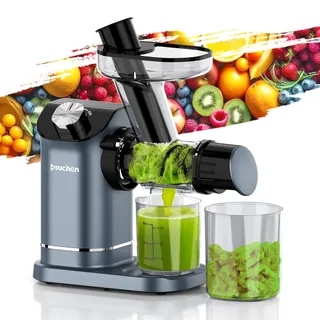 Muchen Slow Juicer Entsafter Gemüse und Obst Testsieger 150W Leiser Motor, Rückwärtszerkleinerung, Einfache Reinigung, Edelstahl Design in Schwarz & Silber, inkl. Rezeptbuch