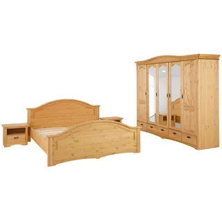 OTTO home Schlafzimmer-Set OTTO HOME "Konrad", komplettes Schlafzimmer mit großem Schrank", beige (gelaugt, geölt), Schlafzimmermöbel-Sets, Schlafzimmer-Set, klassischer Landhausstil, Metallgriffe, Massivholz (Kiefer)