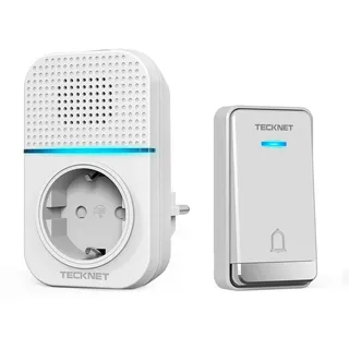 TECKNET Kabellose Türklingel Batterielose, Steckdosen-Funkklingel Wasserdicht Drahtloses Türklingel Funk Türklingel mit EU-Steckdose, LED Anzeige, 5 Lautstärkestufen, 32 Klingeltönen, 400m