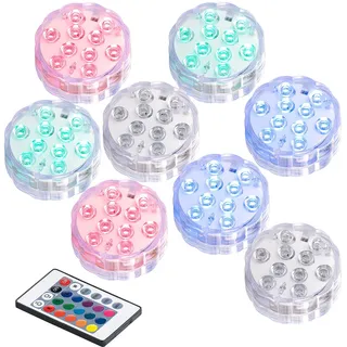 8er-Set RGB-LED-Unterwasserleuchten mit Fernbedienung, IP68
