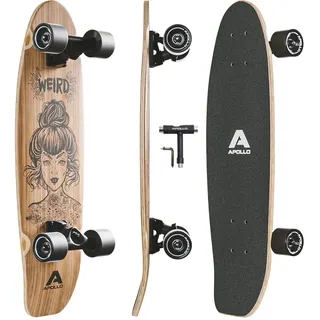 Apollo Mini-Longboard | Midi Cruiser als Komplett-Board, 70cm (30x8) | Wendiges Kick Tail Mini-Board aus Holz im Vintage Skateboard-Style | Für Erwachsene Mit High Speed ABEC 9 Kugellagern