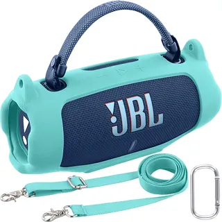 Khanka für JBL Charge 6 Silikon-Schutzhülle mit abnehmbarem Schultergurt & Utility-Haken, Flexible weiche Hülle für JBL Charge 6 tragbarer Bluetooth-Lautsprecher, nur Hülle (Minzgrün)