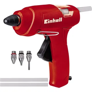 Einhell Heißklebepistole TC-GG 30 (mechanischer Vorschub, Sichtfenster, Aufstellbügel, inkl. Standard-, Flach-, Verlängerungsdüse, 3 Klebestifte)