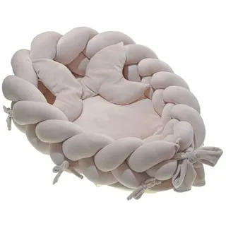 3in1 Babynest XXL Babynestchen 3 teiliges Set- Super Soft Nestchen mit Zopfkissen und Kopfkissen, Babynestchen Neugeborene Set, Baby Nestchen - Beige