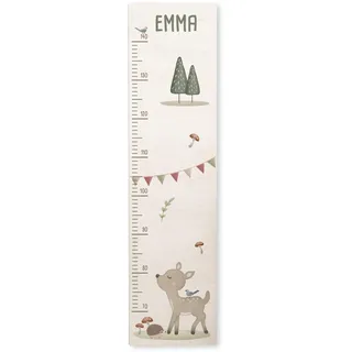 Personalisierte Messlatte für Kinder mit buntem Wunschdruck - 70-140 cm - Größenmesser Kinderzimmer aus Holz - Wand Dekoration Messleiste Kind - Personalisiertes Geschenk Baby (Reh)