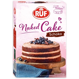 RUF Naked Cake Schoko, Backmischung für eine Schokoladen-Sahnetorte mit Backform, geeignet für Schokokuchen, Geburtstagstorten, Hochzeitstorten, 1 x 300g