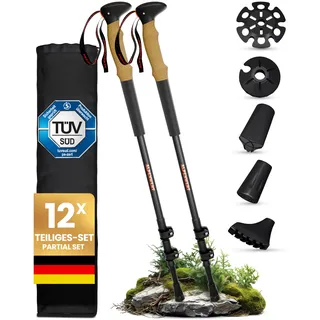 ALPENWERT Wanderstöcke [Carbon & Aluminium] Walking Stöcke für Damen und Herren - Teleskop Trekkingstöcke mit Korkgriff zum Wandern, Nordic Walking und Skitouren (Carbon)