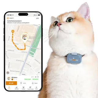 Pawfit Lite für Katzen 4G GPS-Tracker | Ultrakompakt <18g | Echtzeit-Tracking & Aktivität | Standortverlauf | Sicherheits-Halsband inkl. | Fliedergrau