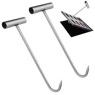 Marjoramy 2 Stück Kanaldeckelheber, Schachtdeckelheber, 30cm Gullideckel Haken, Edelstahl Hebehaken für Gullideckel, Haken Hebewerkzeug, Schachthaken Kanaldeckelhaken, Schachtdeckel Zughaken,T-Griff