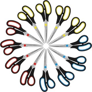 Belle Vous (12er Pack) Assortiertes Scheren Set - 21 cm Gesamtlänge - Scharfe Schere mit Edelstahlklingen & Weichem Komfortgriff - Schere Büro & Zuhause - Mehrzweck-Bastelschere Erwachsene