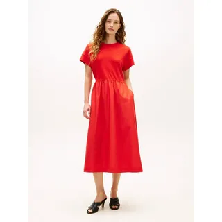 Tommy Hilfiger A-Linien-Kleid CODY MIX MEDIA C-NK MIDI DRESS in Midi-Länge, Rundhals, Regular Fit rot XL (46)