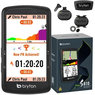 Bryton Rider S810 GPS-Fahrradcomputer Sensor-Bundle mit 3,5" Farb-Touchscreen, 50 Stunden Akkulaufzeit, Offline-Europakarte, Navigation mit Abbiegehinweisen, wasserdicht, ANT+/BLE-Konnektivität