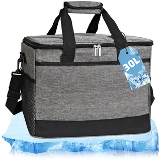 Corpower Kühltasche 30L, Tragbar Kühltasche Faltbar Groß Picknicktasche, Thermotasche für Einkaufen Auto Büro Camping Outdoor Reisen Lebensmitteltransport Proviant Familie Strand Grillen, Dunkelgrau