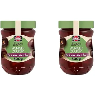 Schwartau Extra Weniger Zucker Schwarzkirsche, zuckerreduzierter Fruchtaufstrich, 2x300g