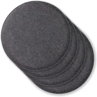 Rubberneck 4er Set rutschfeste Filz Sitzkissen rund, Stuhlkissen mit Antirutsch-Noppen, dunkelgrau