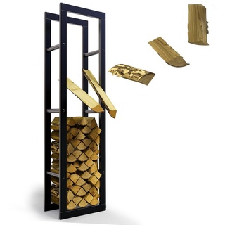 lawa living and lifestyle Kaminholzregal innen + außen Metall verzinkt 40x25x150 Schwarz Feuerholzregal Brennholzregal außen Stapelhilfe Kaminholz Kaminregal galvanisiert - Schwarz