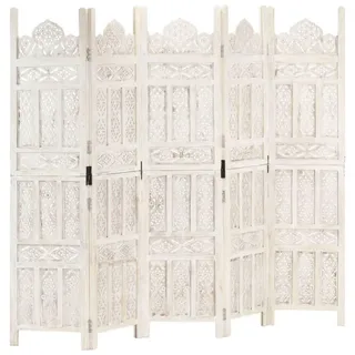 vidaXL Raumteiler Handgeschnitzt Weiß 200×165cm Mango Massivholz