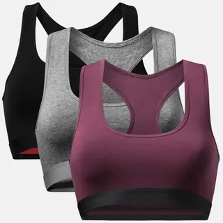 BIO-BAUMWOLL BRALETTE - 3-Pack - Schwarz | Dunkelgrau | Rot - L