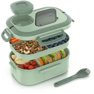 Arendo - Lunchbox Brotdose mit Fächern - 1000 ml – 6 Fächer plus Butterdose und Besteckfach – Tragegriffe – auslaufsicher – Mikrowelle Spülmaschine Eisfach – BPA-frei - für Erwachsene und Kinder