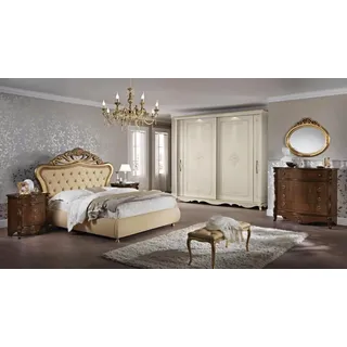Xlmoebel Schlafzimmer-Set Neue Schlafzimmermöbel: Bett mit Schrank und Nachttisch-Kommode, (5tlg.Schlafzimmer (Bett+2x Nachttische + Kleiderschrank + Kommode), Hergestellt in Italy beige