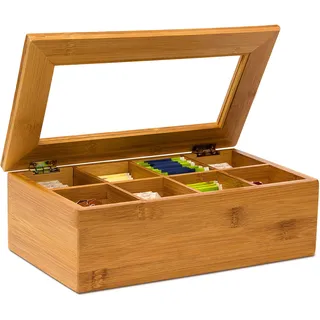 Relaxdays Teebox Bambus, lackiert 6 und 8 Fächern, braun