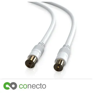 conecto HQ Antennenkabel - DVB-C, DVB-T/T2-4K UHD 1080p Full HD HDTV 3D - Koaxialkabel Mit Doppelter Schirmung, Vergoldete Stecker, TV-Stecker Zu TV-Buchse, Weiß 3,0m