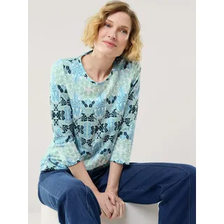 Walbusch Damen Baumwollshirt Art deco Grün gemustert