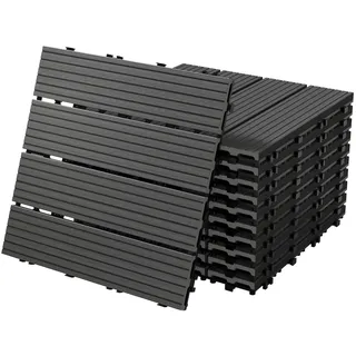 ECD Germany WPC Terrassenfliesen 30x30 cm 44er Spar Set Anthrazit geriffelt, Holzoptik, Bodenbelag mit Drainage, Terrassendielen Balkonfliesen, Klickfliesen für Terrasse Garten Balkon