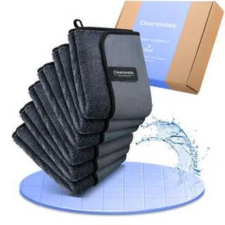 Cleanovate XL Trockentuch (DAS ORIGINAL), extrem saugstark, ehemals Shiny Bath XXL, entfernt mühelos Kalkrückstände, Trockentuch aus Mikrofaser für Dusche und Bad (6 Tücher)