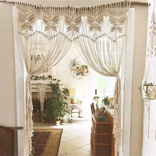 Makramee Gardinen, Makramee Wandbehang Dekoration, Handgewebt, Boho-Hochzeits-Hintergrund, Küchenvorhänge 90 * 180cm