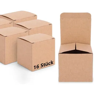 16 Braun Geschenkboxe Kraftpapier, 10 x 10 x 10 cm Geschenkschachtel Klein, Karton Schachteln, Pappschachteln mit Deckel, Geschenkboxn Quadratisch für Geschenke, Party, Hochzeit, Geburtstag