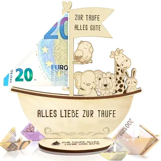 Taufgeschenke für Jungen und Mädchen mit LED Lichterkette, Alles Liebe zur Taufe, Holz Boot mit Basis, Geschenke Baby,Geburt Taufe Geldgeschenk, Geschenk zur Taufe Junge Mädchen (Beige)