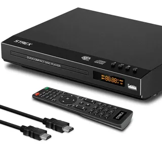 Strex DVD Player mit HDMI 1080P HD | RCA CD Player mit Fernbedienung und USB für Fernsehen | Region Free CD Player tragbar mit kompaktem Kabel - Schwarz