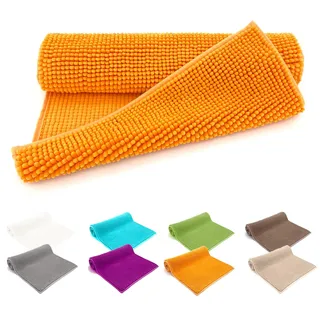 heimtexland ® Badvorleger Chenille Super Flauschig Saugstark Badteppich Badematte Ökotex Typ771 Orange 60 x 90 cm