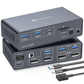 KVM Docking Station 4K120Hz Displayport USB C KVM Switch 2 PC 2 Monitore | Display port 14-in-1 Dual Monitor KVM-Switches für Laptop & Desktop Unterstützt PD-Laden Max 100 W mit DC 20V Netzteil