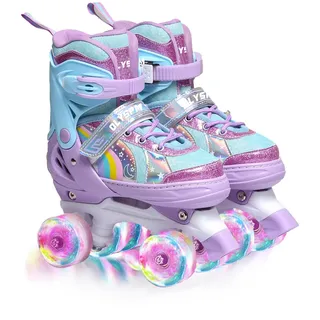 OLYSPM Rollschuhe Kinder Rollschuhe Verstellbar Rollschuhe Damen,LED Rollschuhe und 4 Größen verstellbar,Rollschuhe mit Aufbewahrungstasche für Mädchen,Jungen und Anfänger(Lila)