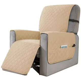 Sesselbezug mit Armlehne, Sesselschoner mit Seitentaschen für Relaxsessel - Beige